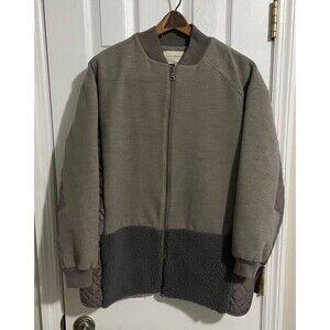 Size-XS BCBGMAXAZRIA Runway Lamb Fur Jacket Gray Mixed Media Zip Bomber Coat